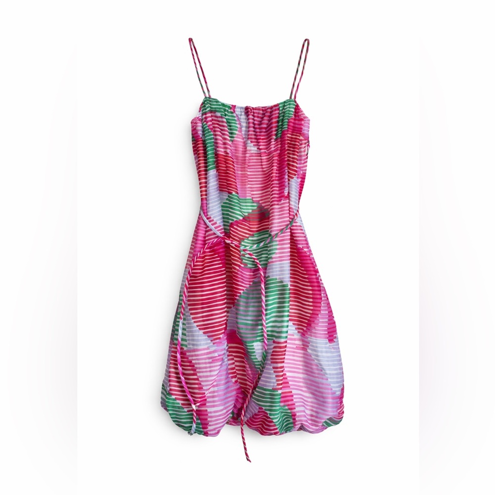 CIEBON Abstract Stripe Bubble‎ Hem Dress XS Adjustable Straps